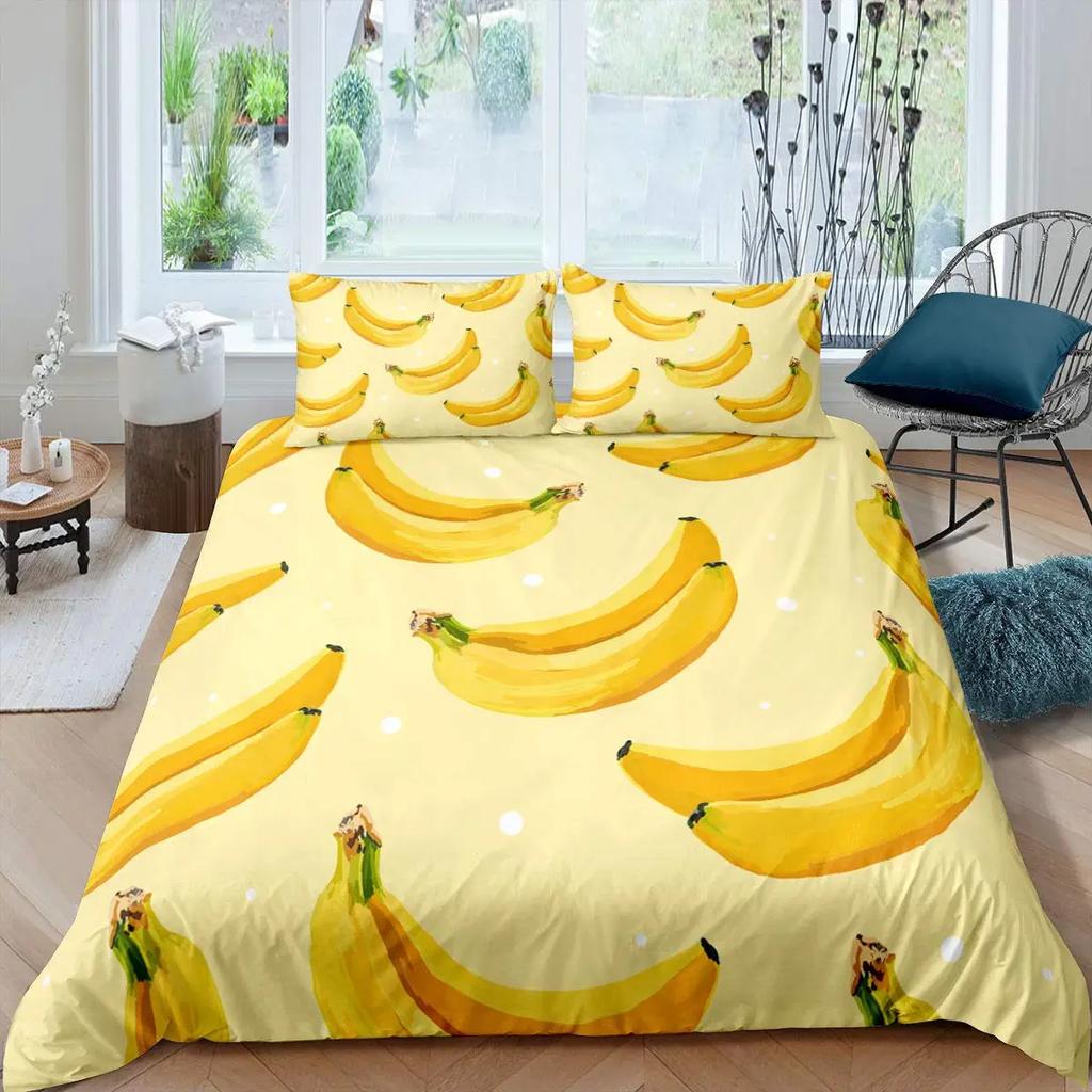 Yellow Banana Sweet Tropical Fruit Duvet Cover For Children Adult Vegetarian Polyester Quilt Cover Bedroom Decoration Queen Size