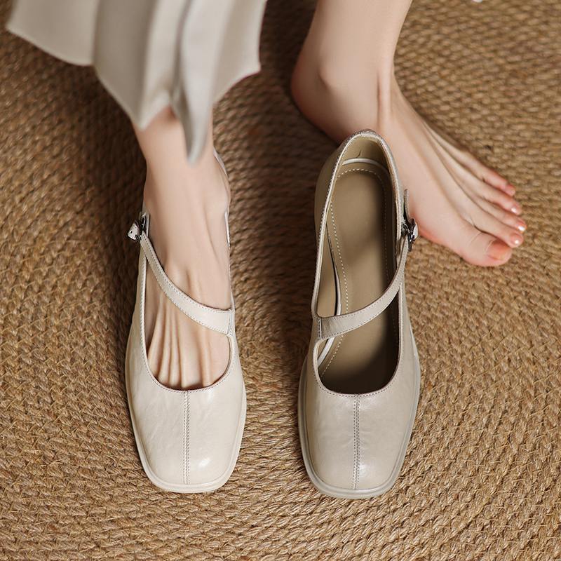 Krazing Pot Sheep Skin Spring Summer Size 41 Chunky Heels Women Square Toe Mary Janes