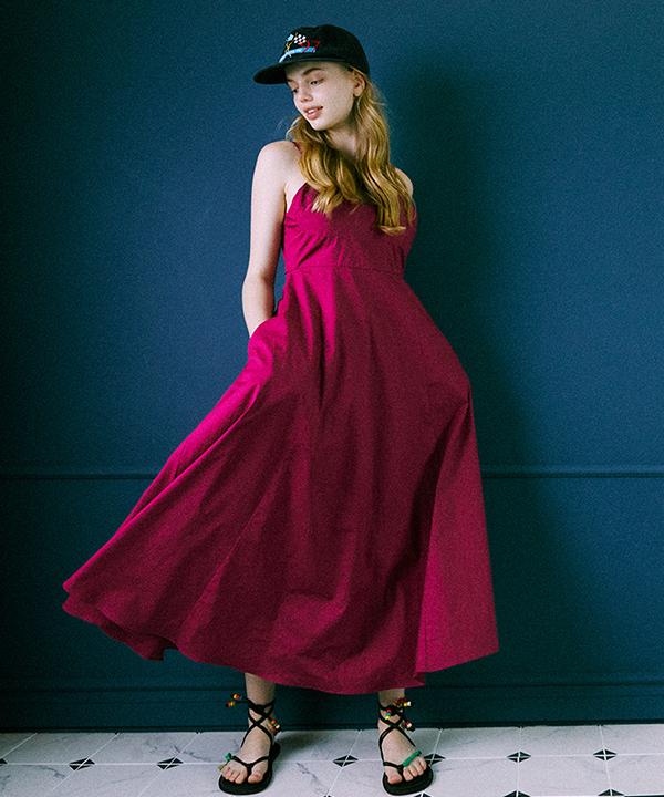 Green Butter Silky Cotton Sleeveless Dress (Plum)