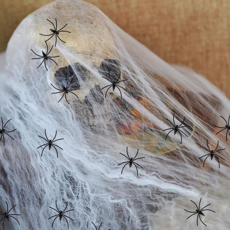 Halloween Horror Glowing Sound Control Spider Cotton Skull Prop with Light Up Eyes Ghost House Secret Room Courtyard Decoration