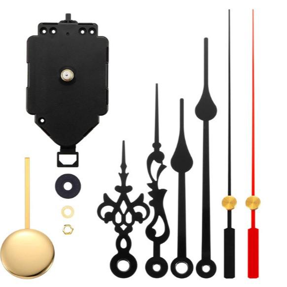 Quartz Clock Movement Set: Metal Hour, Minute & Second Hands with Pendulum In Various Shaft Lengths