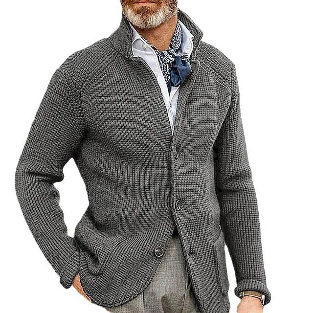 Men's Slim Fit Knitted Sweater - Solid Color, Turn-Down Collar, Long Sleeve, Trendy Brand for Fall/Winter