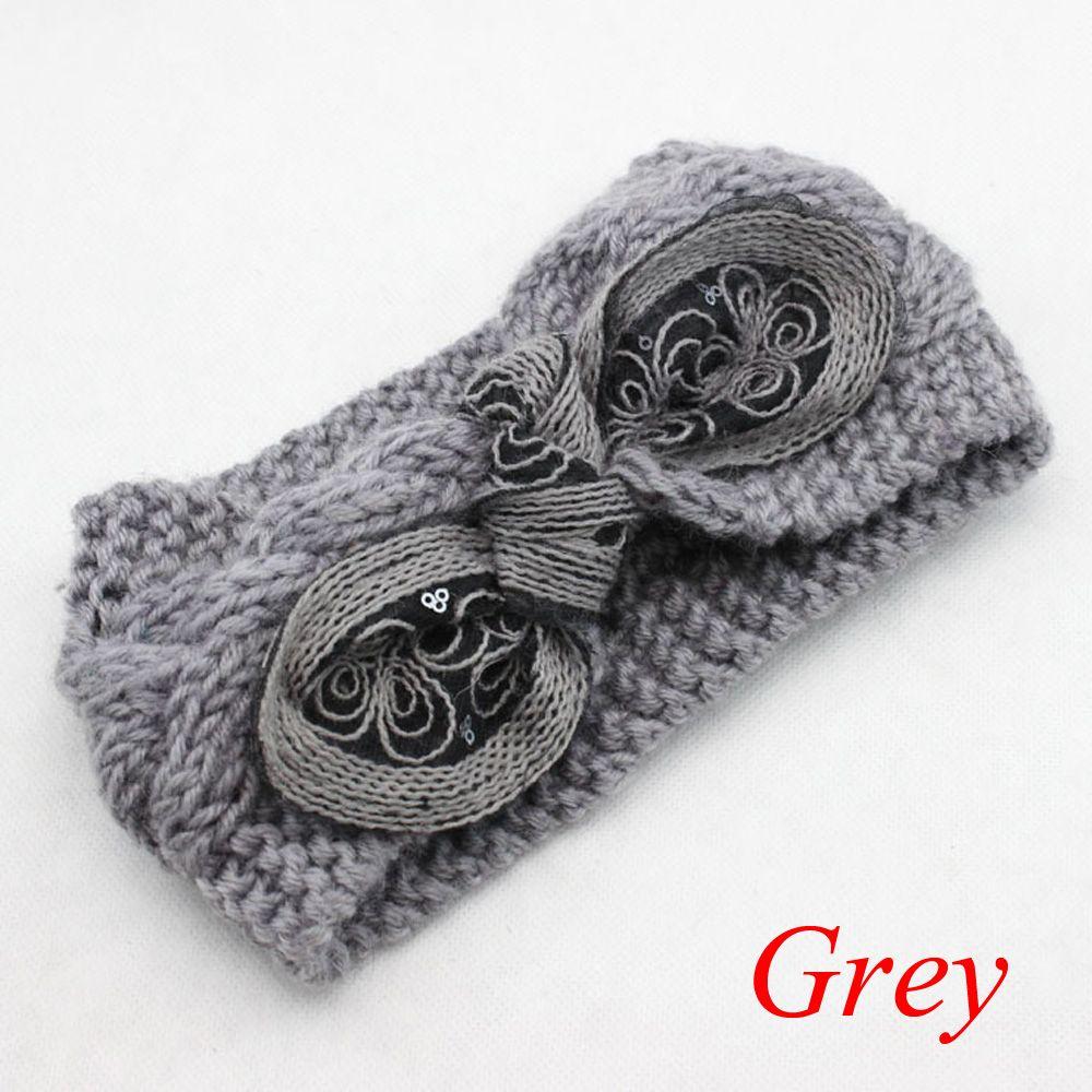 Vintage Flower Women Girl Bow Knot Headband Turban Crochet Knit Hairband Rabbit Ears Headwrap
