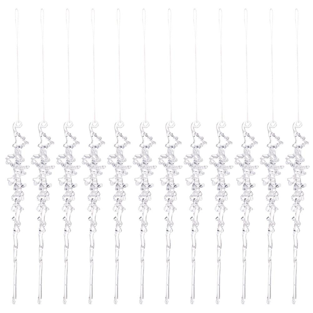 12pcs Acrylic Icicle Christmas Tree Hanging Ornaments Set For Festive Holiday Seasonal Decoration, Pink Blue Transparent