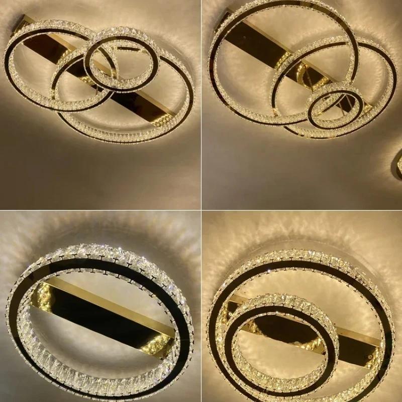2025 New Crystal Ceiling Light Nordic Modern Living Room Bedroom Light Golden Circle Wire Cutting Luxury Design Ceiling Light