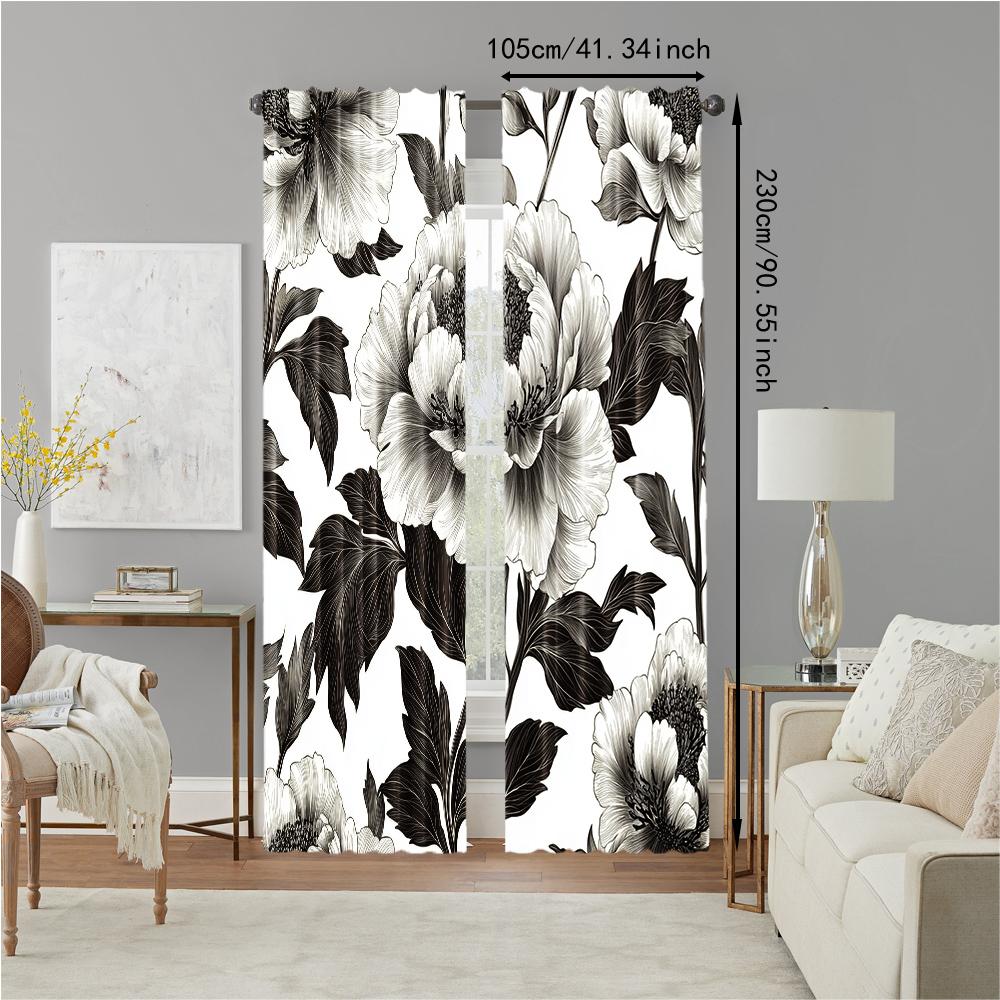 2 Stück, vielseitige transparente Polyestervorhänge für Heimdekoration Pfingstrose Floral zur Verwendung in Schlafzimmern und Wohnzimmern