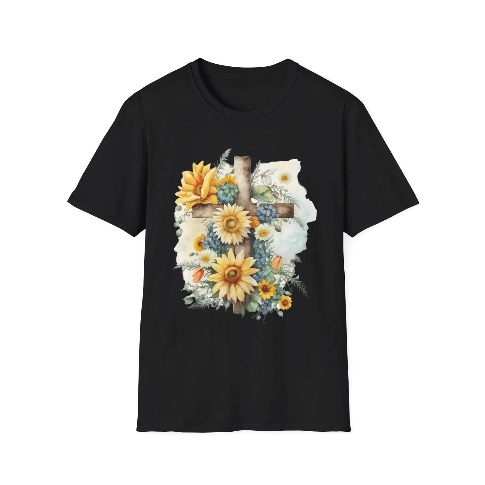 Floral Cross T-Shirt, Faith Based Apparel, Spring Outfit, Christian Gift, Casual 2XL