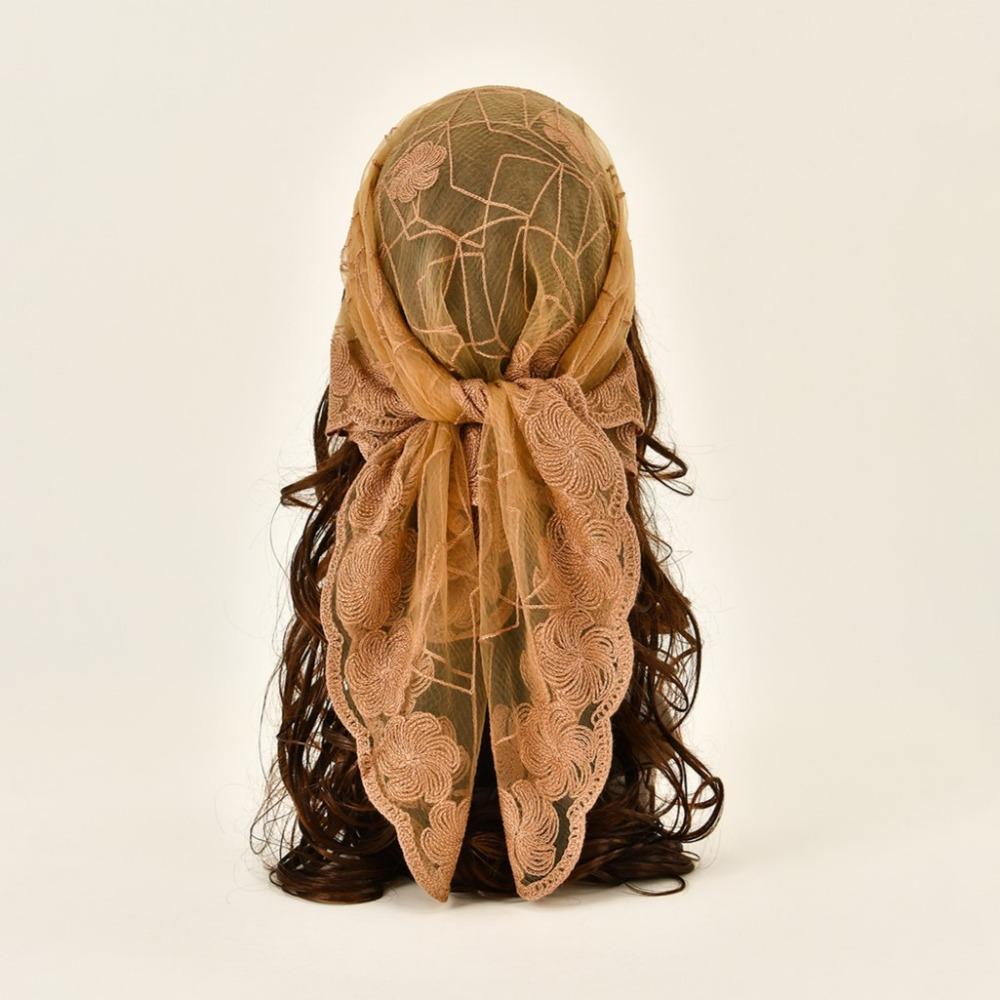 

Цветочная вышивка Цветочная вышивка Шарф 80*80см Кружевная повязка на голову Женский головной убор Аксессуар верблюд