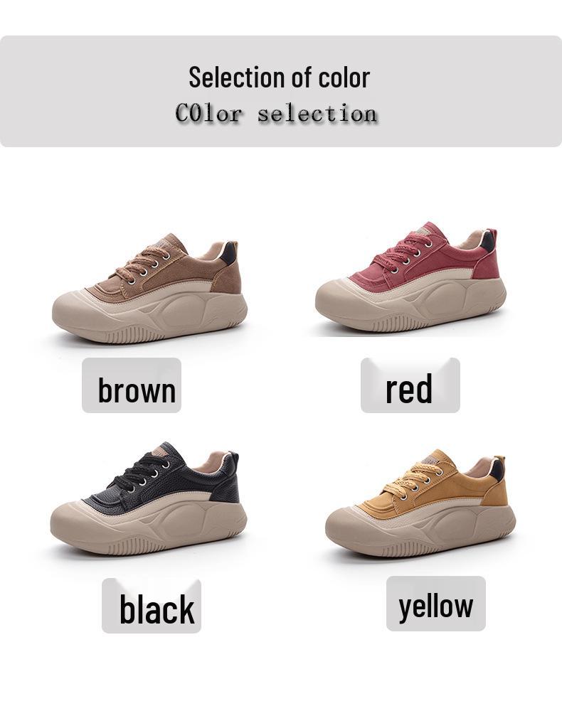 Women's Retro Leather Sneakers: Spring Thick-Soled Lace-Up Flats, Versatile Casual Sport Shoes with Soft Sole