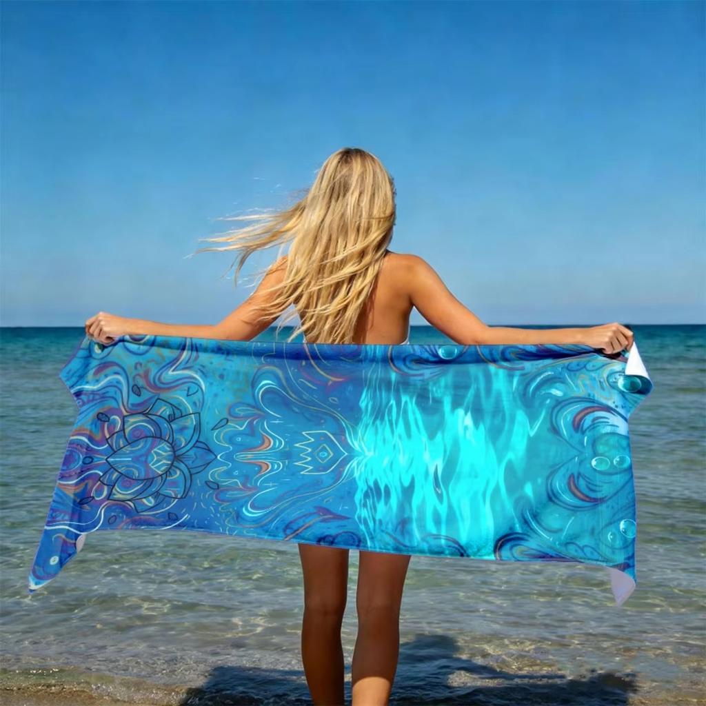 Plush Luxury Beach Towel, Soft Absorbent Lightweight Polyester Microfiber Modern Fabric Machine Washable Strong Wrap