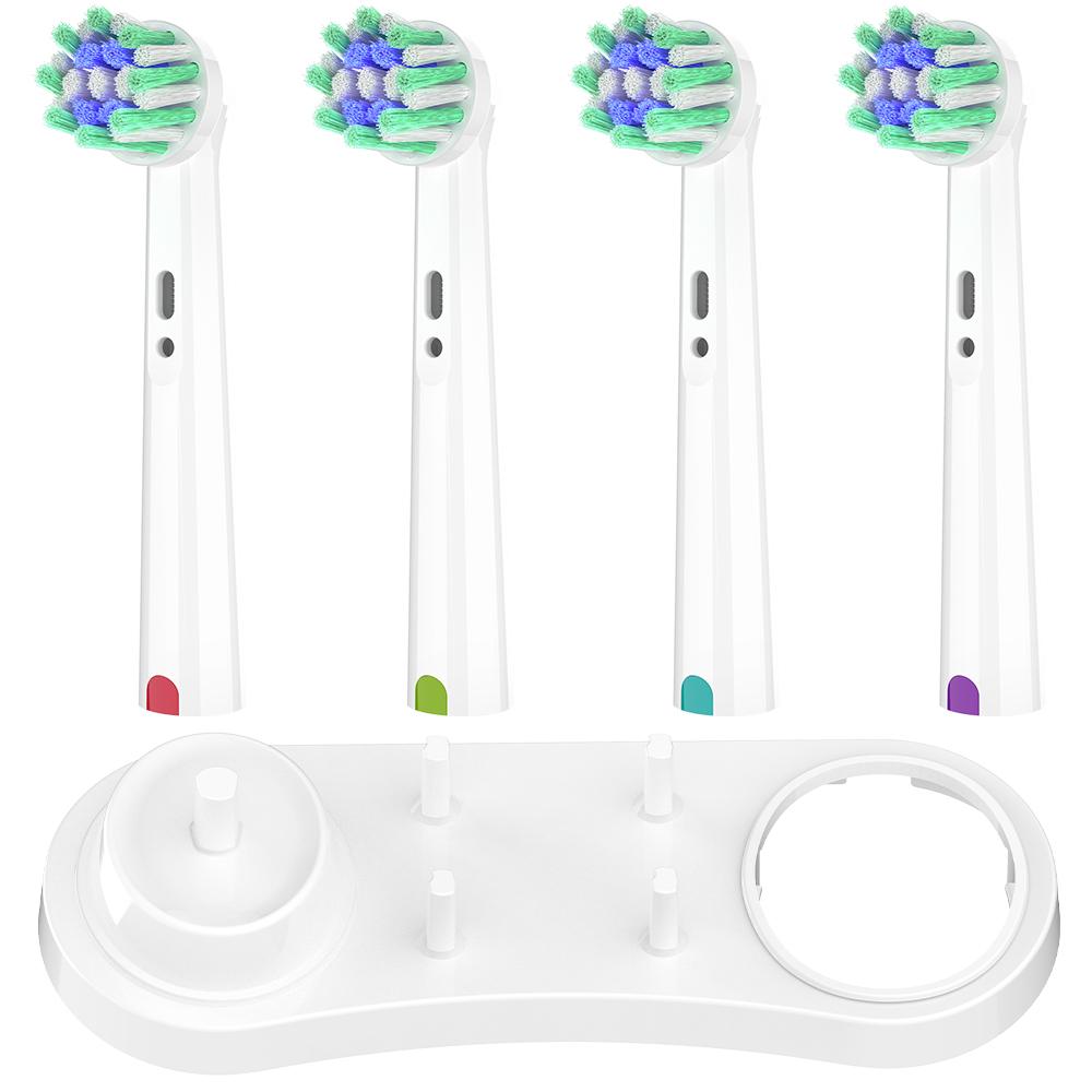 

4 шт. Сменные насадки Cross Action и Держатель для насадок с зарядной базой, Совместимы с электрическими зубными щетками Oral B
