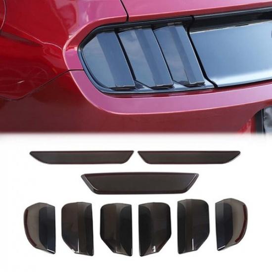 For Ford Mustang 2015-17 Smoked Black Rear Tail Light Lamp Cover Bezel Trims 9pc