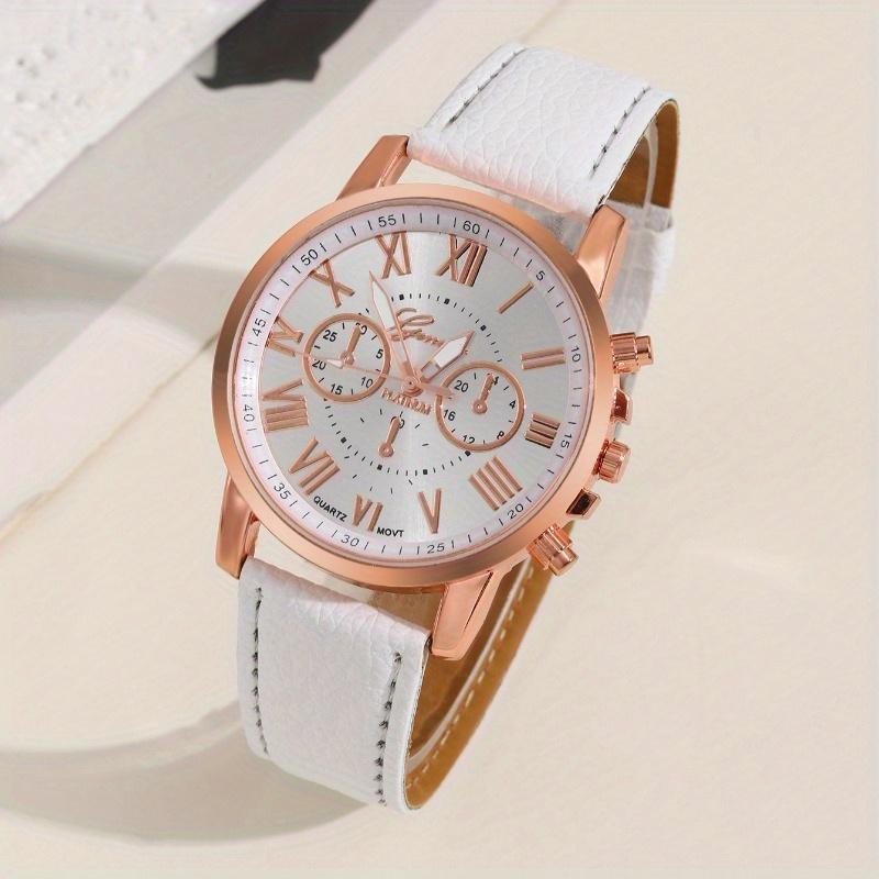 2 szt./zestaw Elegancki damski zegarek modny casualowy analogowy pasek ze skóry PU zegarek na rękę i bransoletka Rhinesone, najlepszy prezent dla niej