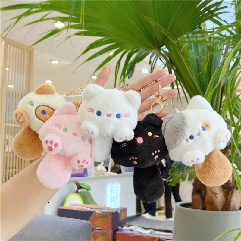 Cute Plush Cats Keychain Creative Animal Pendant Detachable Pendant Car Key Chain Backpack Pendant with Metal Keyring