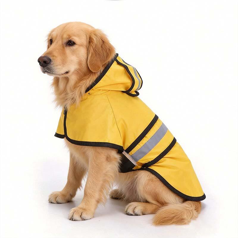 Dog Raincoat With Reflective Strip Hooded Puppy Waterproof Rain Jacket Lightweight Pet Rainwear For Outdoor Walking Safety Coat