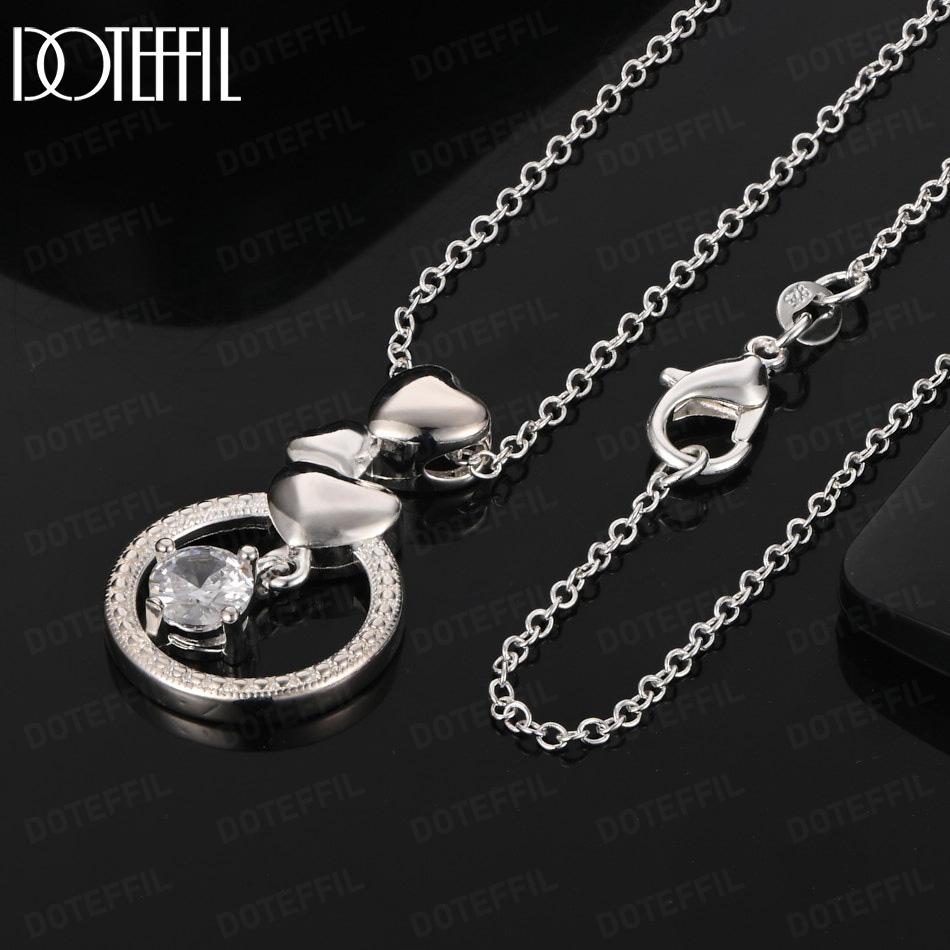 925 Sterling Silver Fashion Jewelry Round AAA Zircon Heart Pendant Necklace