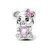 925 Silver Color Pink Rabbit Sheep Cat Dog Animal Charms Beads Fit 3mm 925 Bracelets Fine DIY Birthday Jewelry Make