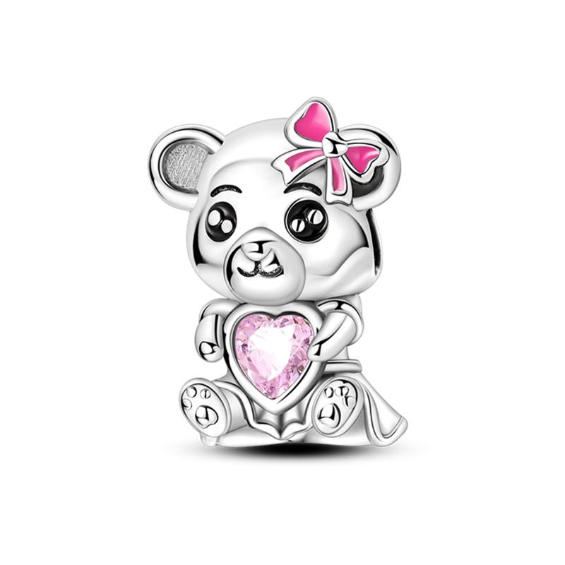 925 Silver Color Pink Rabbit Sheep Cat Dog Animal Charms Beads Fit 3mm 925 Bracelets Fine DIY Birthday Jewelry Make