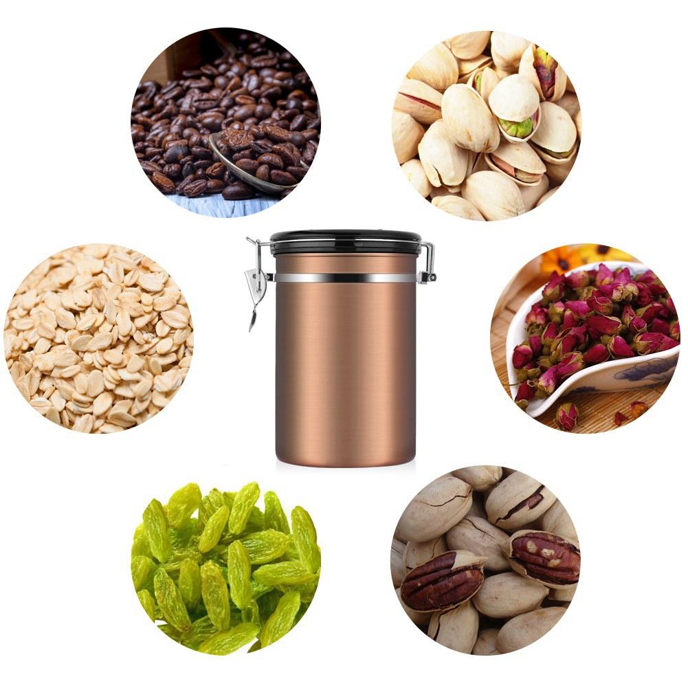 Contenitore per caffè grande ermetico in acciaio inossidabile, contenitore per la conservazione della cucina nero (Oro 1.8L )
