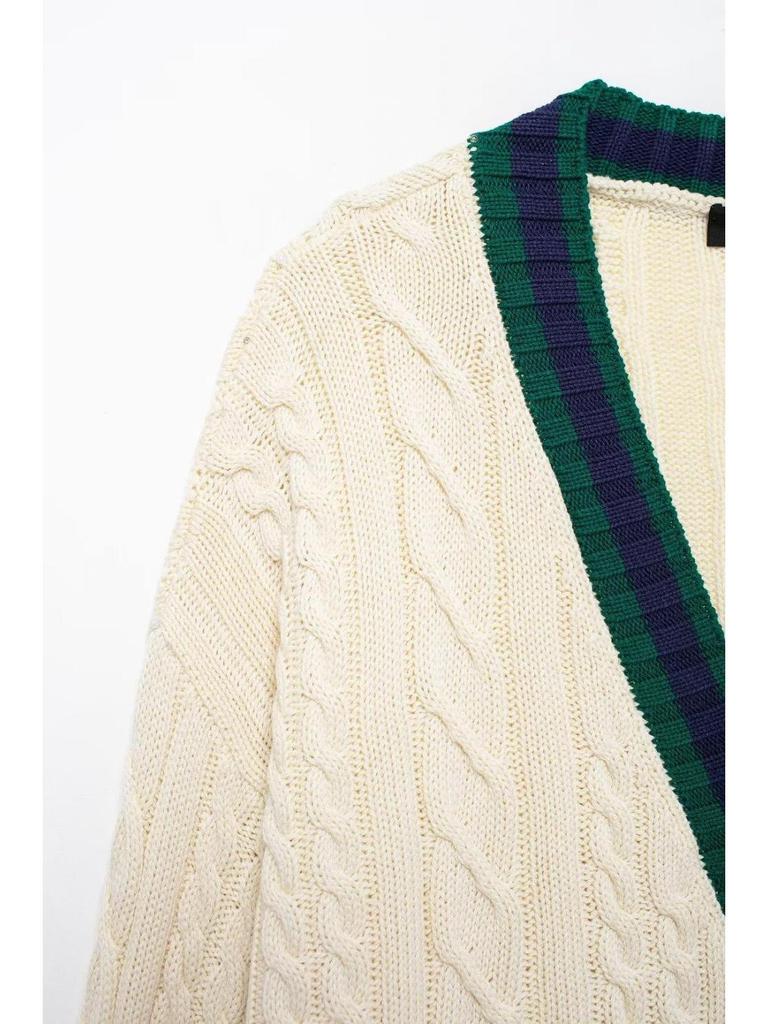 Autumn European & American Women's Street Fashion Cable Knit Cardigan