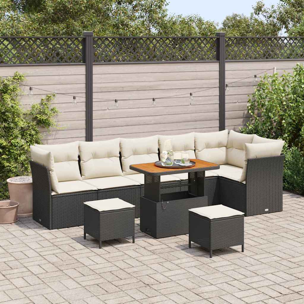 Garden Sofa Set with Cushions and Storage 9 pcs Black and Cream