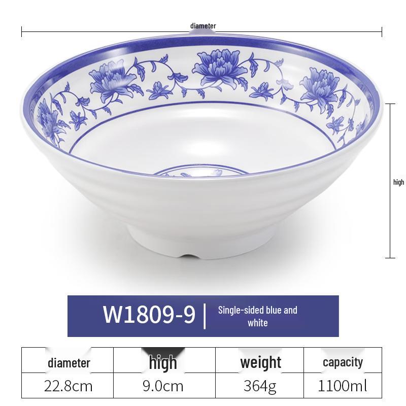 Melamine Blue and White Porcelain Style Noodle Bowl