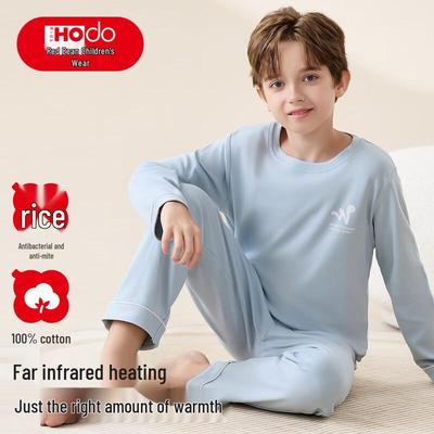 Jungen-Pyjama-Set aus reiner Baumwolle mit langen Ärmeln, Rote Bohnen