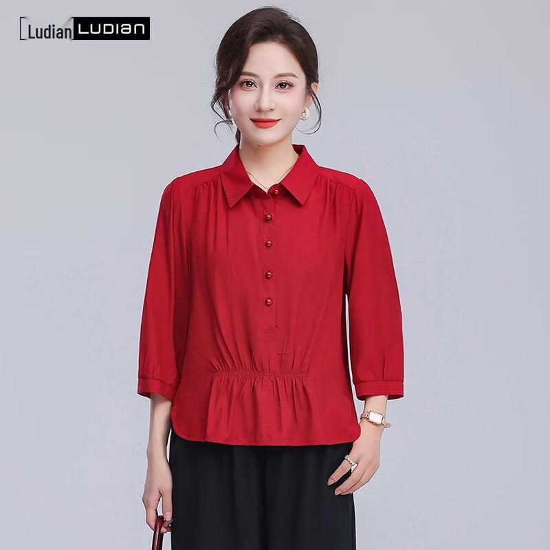 LUDIan Women s Thin Seven-Sleeve Lapel Blouse 175/96A