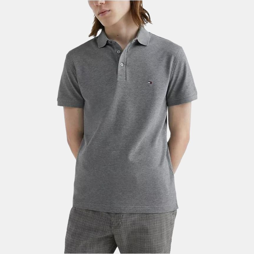 Tommy Hilfiger FW23 Regular Fit 1985 Polo Solid Color Polo Collar Short Sleeve Polo Shirt Men tops Gray MW26881-P91