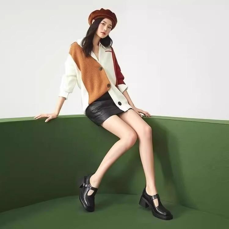 Leather platform Mary Jane shoes women's thick heels small leather shoes high heels small single shoes new women's shoes