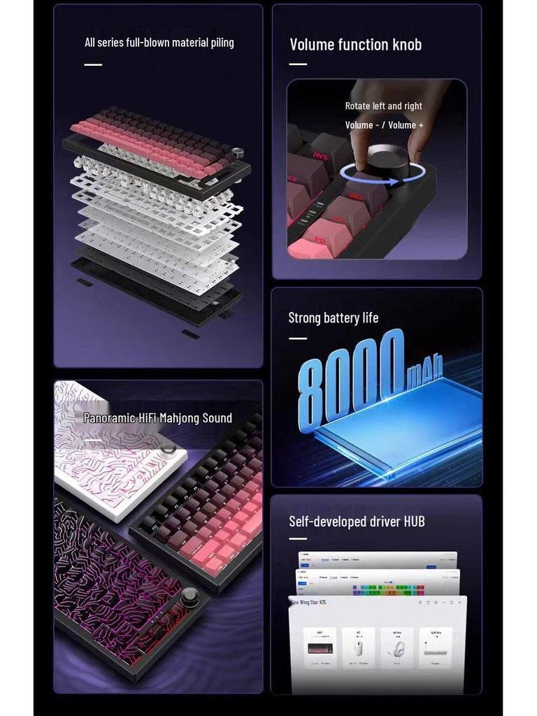 Customized K81 Three-Mode Color-Blocked Wired Gaming Mechanical Keyboard with Side-Engraved Keys