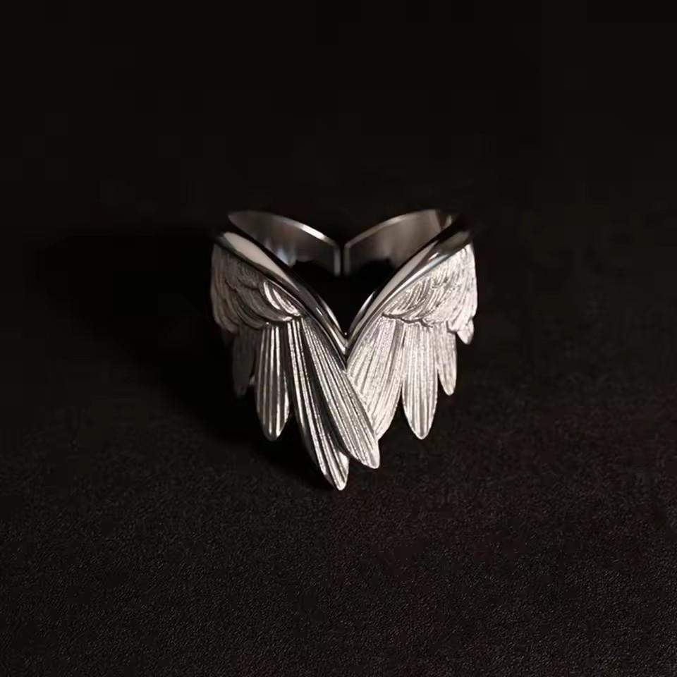 Retro Angel Wings Ring For Women Girls Punk Gothic Adjustable Open Ring Handmade Designer Jewelry Accessories Gift E783