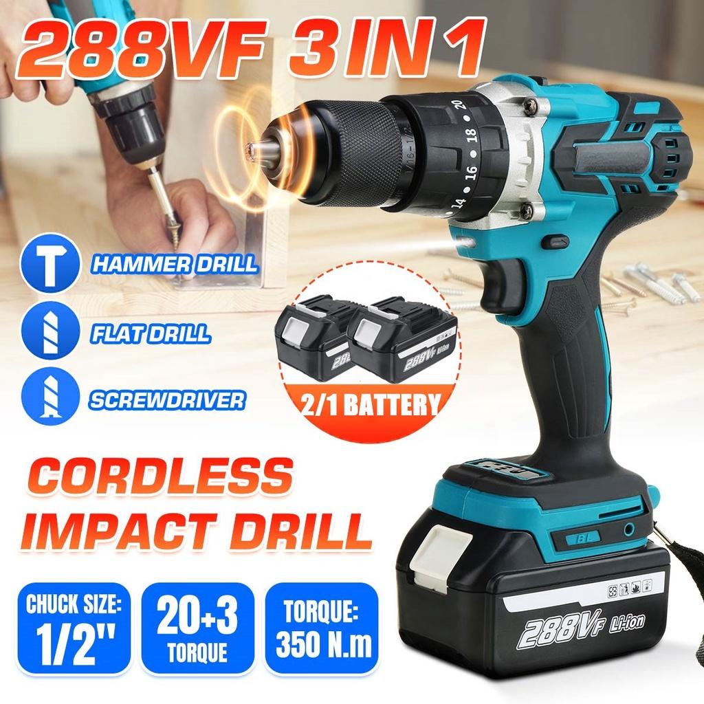 3 In 1 288V Brushless Electric Drill Screwdriver 20+3 Torque Variable Speed Cordless Hammer Impact Drill for 18V Battery