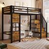 Loft Bed, 90 X 200 Cm, Iron Frame, Storage Ladder, Open Storage Under the Bed, Window Design, Safety Railing, Without Mattress, Black