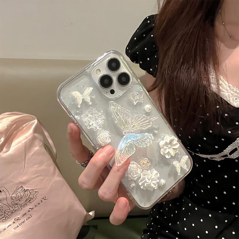 Korejský Ins kryt na telefon pro Apple 16promax Květina Perla pro IPhone 17 Motýl 15 Hvězda Třpytky