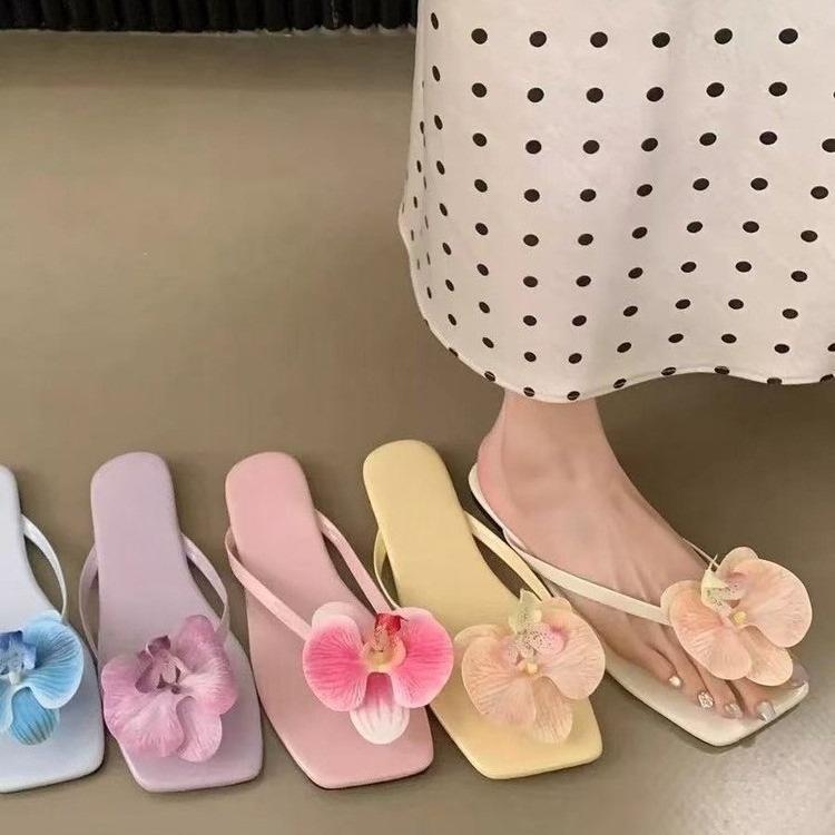 Fashion Chic Fairy - Style Flower Flip - Flops | Orchid Accent, Soft & Comfy, Perfect for Beach Vacations & Daily Leisure
