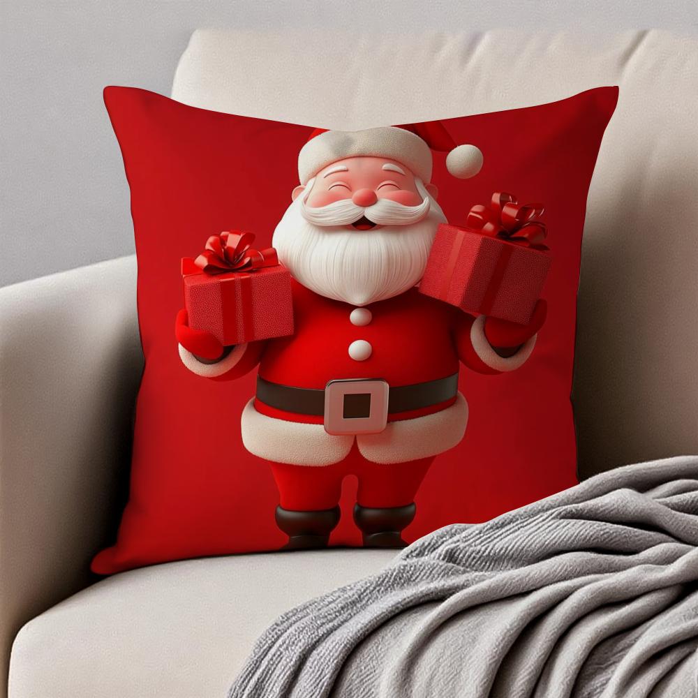 Santa Claus Cushion Cover Pillowcase Antidustmite Invisible Zipper Short Plush Sofa Cushion
