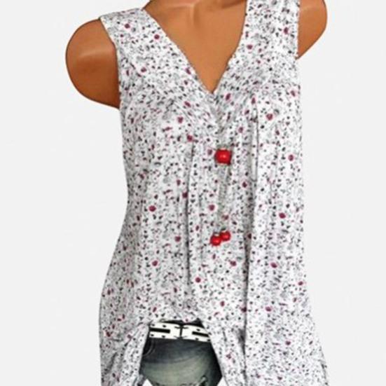 V-neck Sleeveless Flowy Hem Pullover Top Floral Print Lady Vest Top for Daily Wear