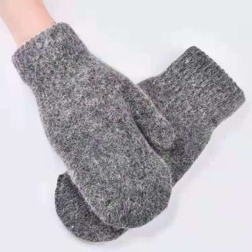 Double Layer All Fingers Mittens Solid Color Fur Knitted Gloves Fashion Winter Gloves  Women Girl