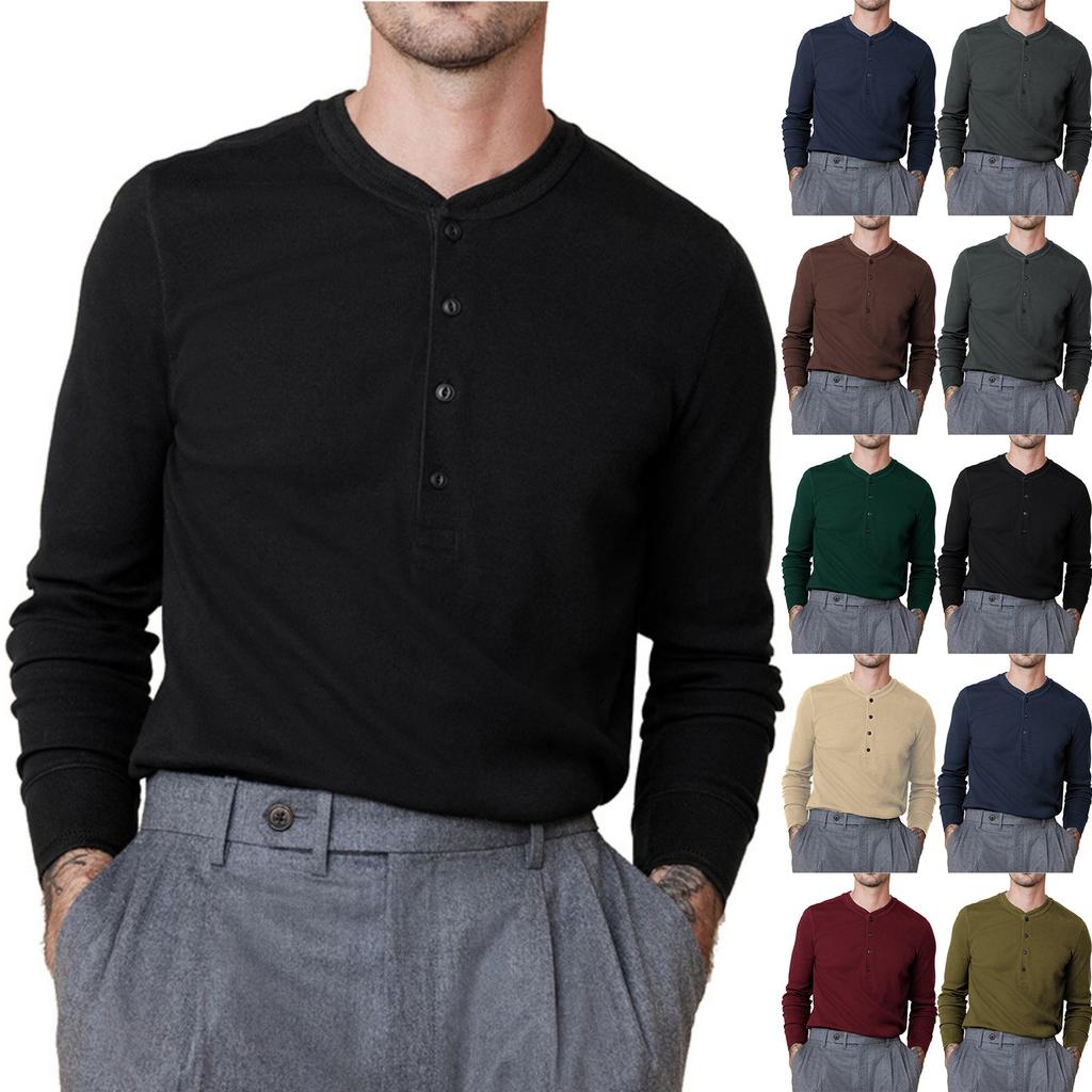 Men's Cotton Solid Color  Long-Sleeve T-Shirt - Casual Base Layer Outdoor Top