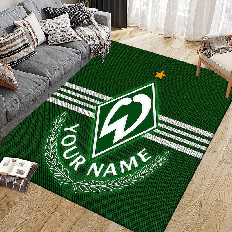 Custom Name Werder Bremen Flannel Pattern Square Carpet,Area Rug,Carpet Rug for Living Room Bedroom Sofa Playroom Decor,Non-slip Floor Mat