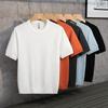Spring and Summer Knitted Men's Short-sleeved T-shirt Round Neck Solid Color Base Simple