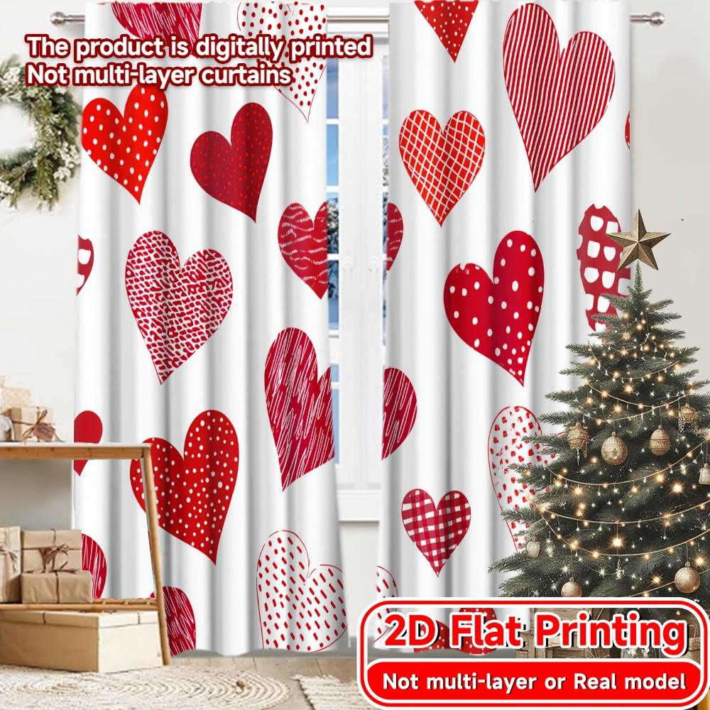 

2D Flat Printing 2pcs Heart Parade Chic Minimalist Curtains Durable 100% Polyester Fabric Curtains Decorations Inside Ldeal for 100*130 Rod Pocket 1pcs