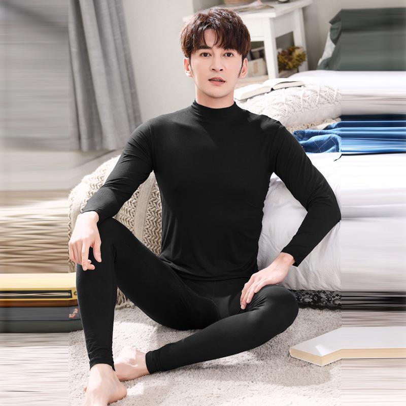 Men's Modal Half-High Neck Shirt and Trousers Warm Underwear Set - Autumn/Winter Base Layer Knitwear