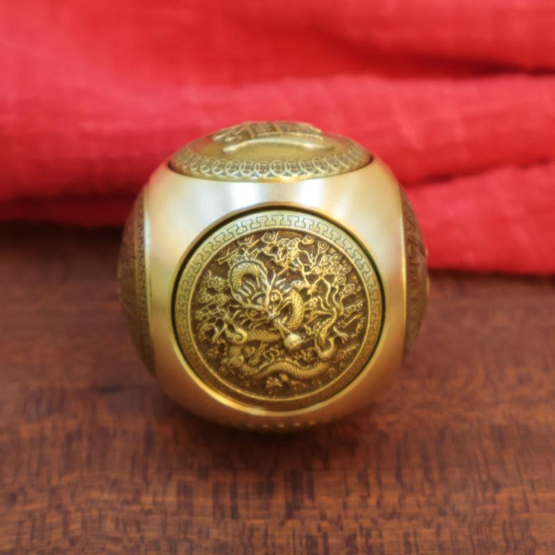 Brass Six-Sided Rotating Stress Relief Handle Office Study Desk Creative Ornament Copper Craft Small Copperware