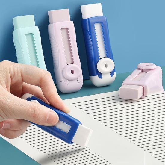 4Pcs Retractable Sliding Pencil Eraser Large Eraser with Plastic Sleeve Push-Pull Erasers for Kids Students School Office Supplies