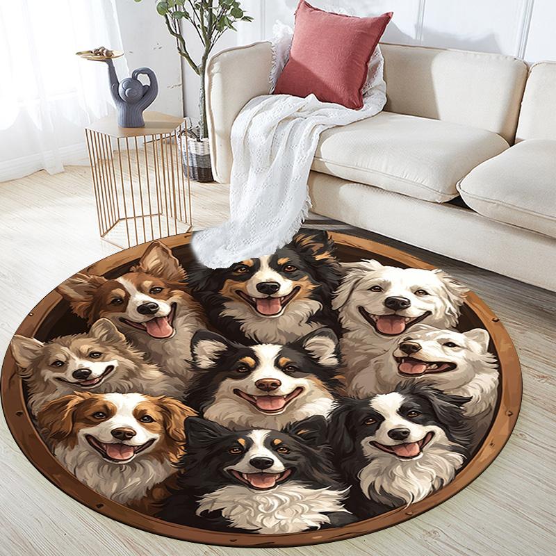 Border Collies Runder Teppich, Teppich für Wohnzimmer Schlafzimmer Sofa Spielzimmer Dekor, Rutschfeste Bodenmatte