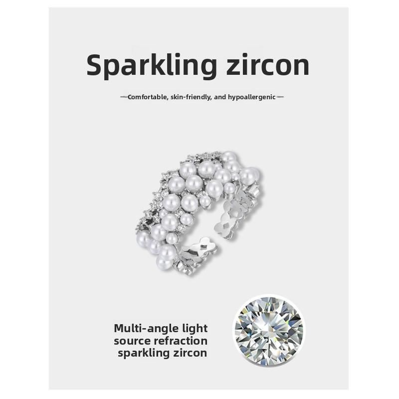 Pearl Zircon Open Ring Micro-set Exquisite Index Finger Ring Ring
