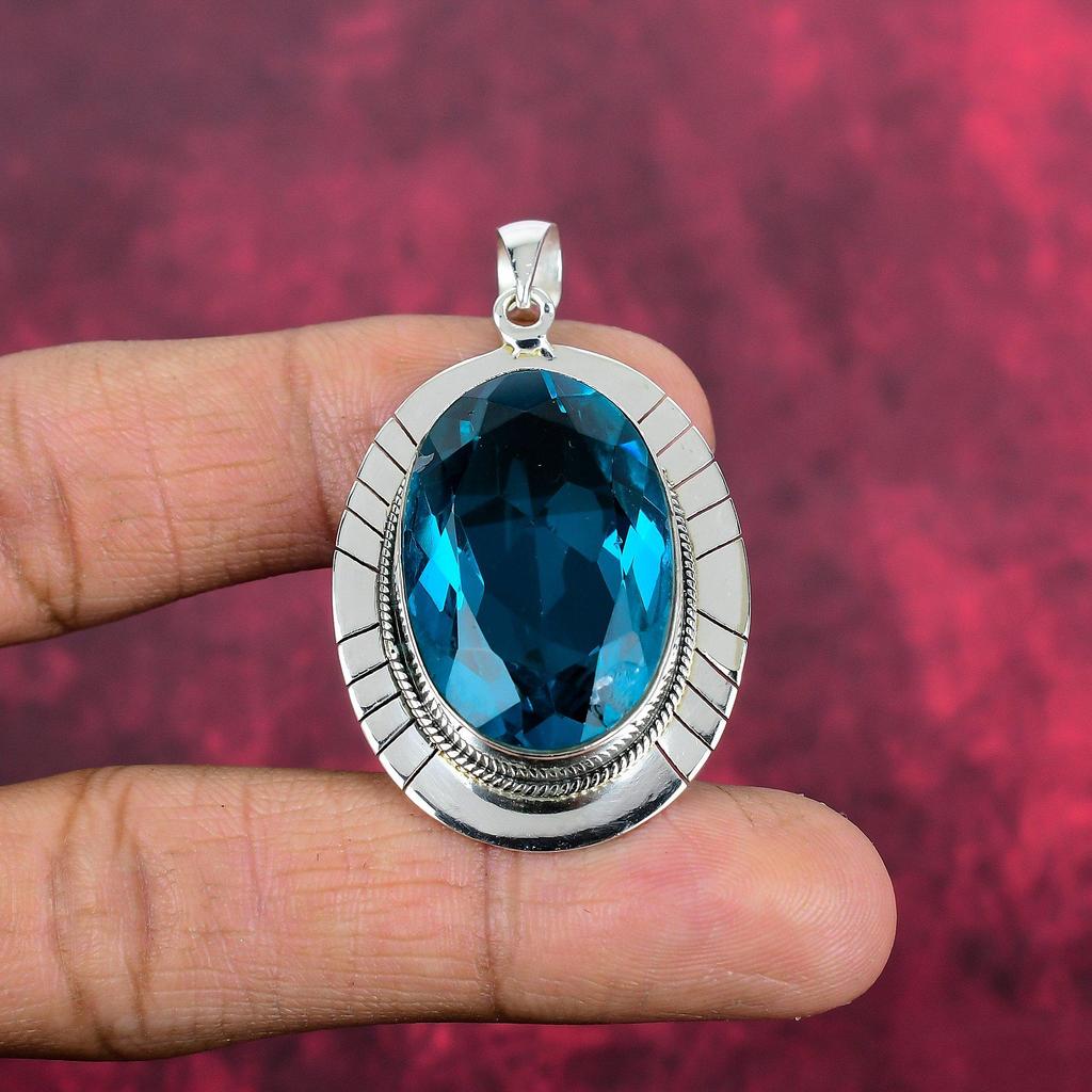 Indicolite Gemstone Pendant, 925 Solid Sterling Silver Pendant, Handmade Antique Jewelry, Gift For Mother Day
