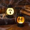 Safe Flameless Candle Halloween Ghost Face Night Light, Portable Retro LED Lamp with Hanging Indoor Outdoor Lighting Ring, Battery Operated